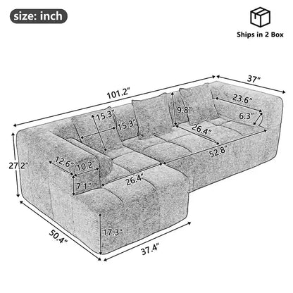 Canapé d'angle modulaire en chenille 101.2 avec assise profonde, design combinable libre et construction en mousse haute densité