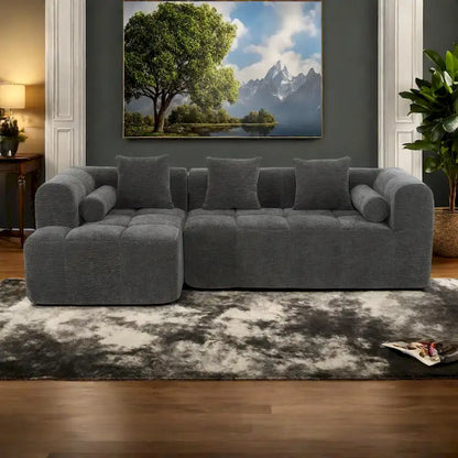 Canapé d'angle modulaire en chenille 101.2 avec assise profonde, design combinable libre et construction en mousse haute densité