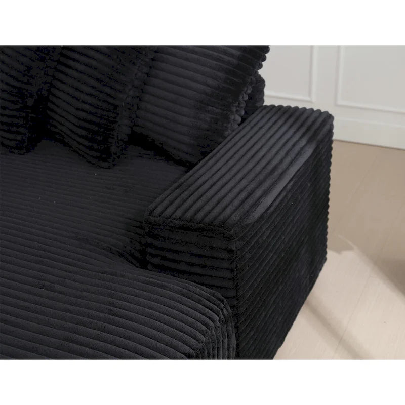 Canapé d'angle en L noir 111 en velours côtelé avec méridienne droite surdimensionnée et 8 coussins décoratifs