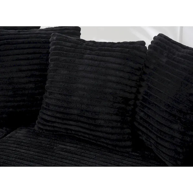 Canapé d'angle en L noir 111 en velours côtelé avec méridienne droite surdimensionnée et 8 coussins décoratifs