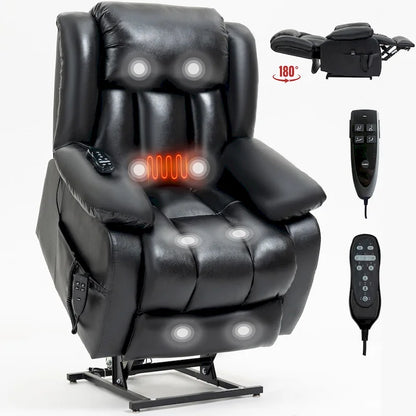 Fauteuil releveur électrique de taille moyenne en cuir véritable avec double moteur, massage 8 points et chauffage lombaire