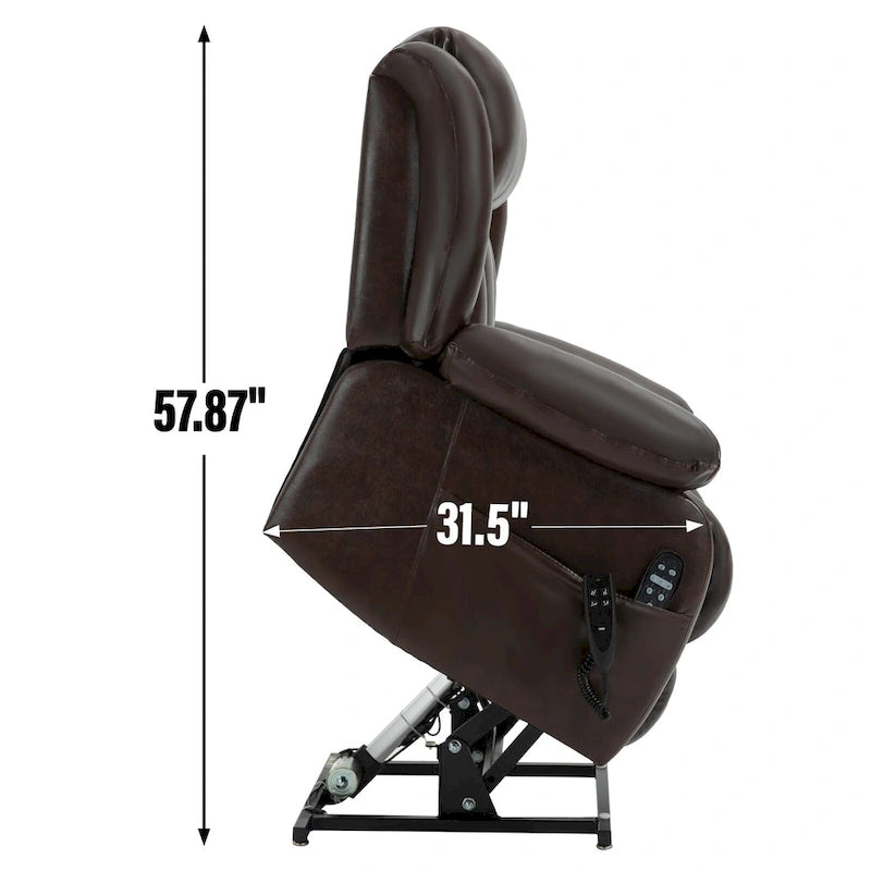 Fauteuil releveur électrique de taille moyenne en cuir véritable avec double moteur, massage 8 points et chauffage lombaire