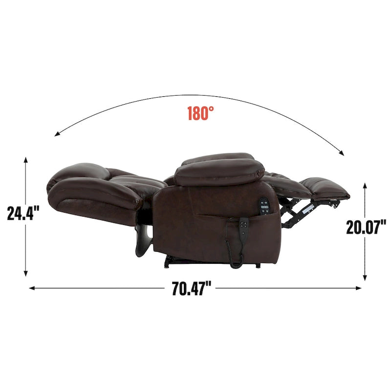 Fauteuil releveur électrique de taille moyenne en cuir véritable avec double moteur, massage 8 points et chauffage lombaire