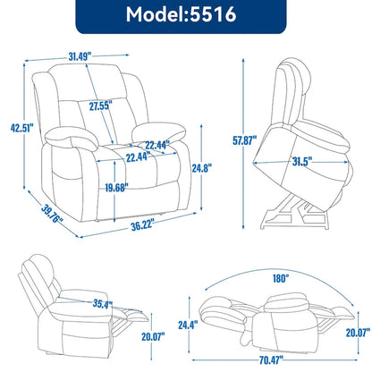 Fauteuil releveur électrique de taille moyenne en cuir véritable avec double moteur, massage 8 points et chauffage lombaire
