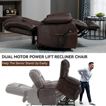 Fauteuil releveur électrique de taille moyenne en cuir véritable avec double moteur, massage 8 points et chauffage lombaire