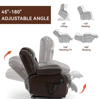 Fauteuil releveur électrique de taille moyenne en cuir véritable avec double moteur, massage 8 points et chauffage lombaire