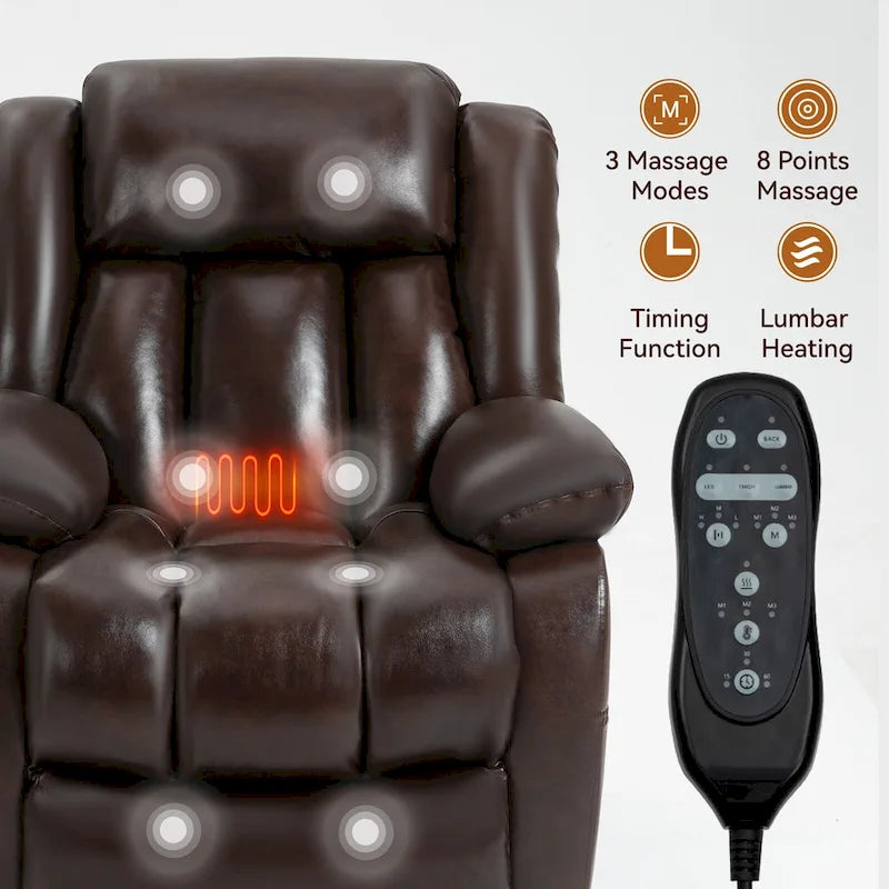 Fauteuil releveur électrique de taille moyenne en cuir véritable avec double moteur, massage 8 points et chauffage lombaire