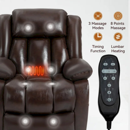 Fauteuil releveur électrique de taille moyenne en cuir véritable avec double moteur, massage 8 points et chauffage lombaire