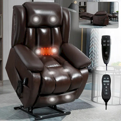 Fauteuil releveur électrique de taille moyenne en cuir véritable avec double moteur, massage 8 points et chauffage lombaire