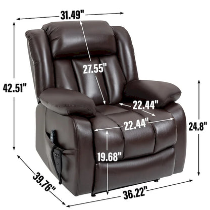 Fauteuil releveur électrique de taille moyenne en cuir véritable avec double moteur, massage 8 points et chauffage lombaire
