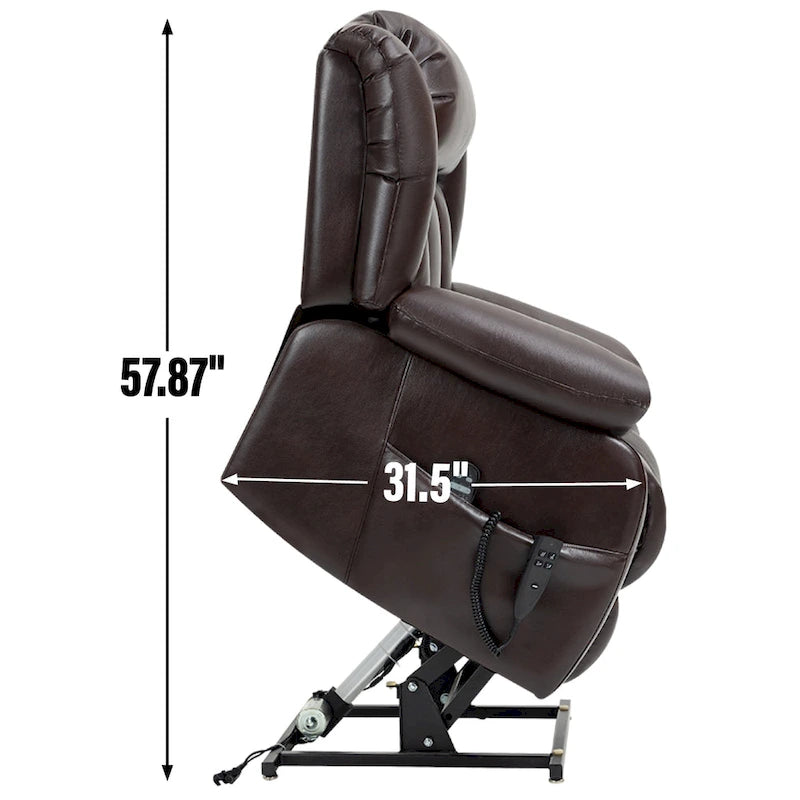 Fauteuil releveur électrique de taille moyenne en cuir véritable avec double moteur, massage 8 points et chauffage lombaire