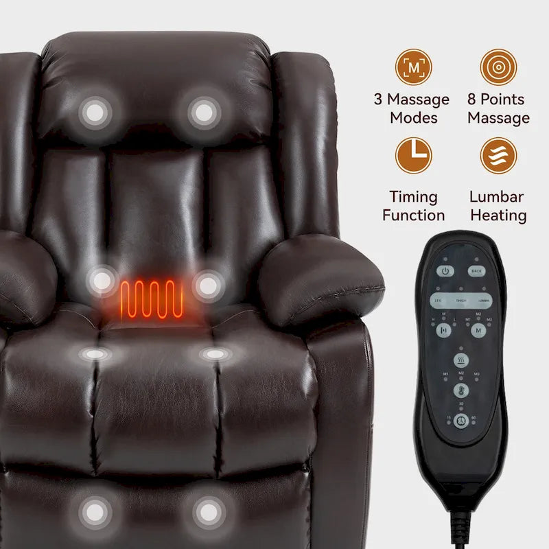 Fauteuil releveur électrique de taille moyenne en cuir véritable avec double moteur, massage 8 points et chauffage lombaire