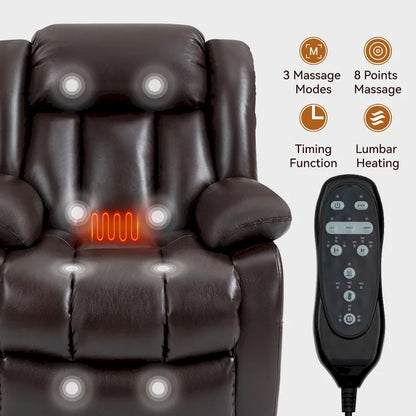 Fauteuil releveur électrique de taille moyenne en cuir véritable avec double moteur, massage 8 points et chauffage lombaire