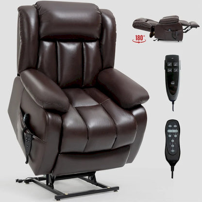 Fauteuil releveur électrique de taille moyenne en cuir véritable avec double moteur, massage 8 points et chauffage lombaire