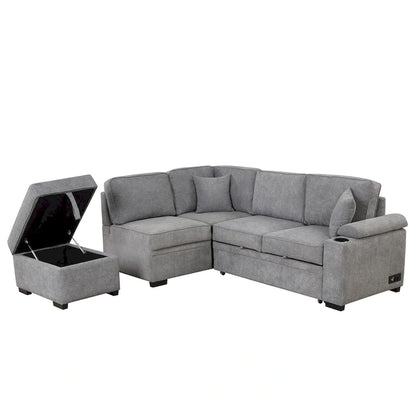 Canapé d'angle 5 places en forme de L de 84,75 pouces avec pouf de rangement, canapé convertible 2 en 1 pour salon