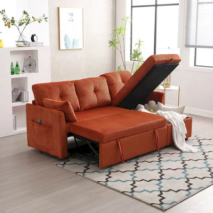 Canapé d'angle en tissu Orange 81.1 : méridienne réversible, rangement, structure en bois massif et assise en mousse