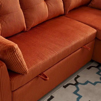 Canapé d'angle en tissu Orange 81.1 : méridienne réversible, rangement, structure en bois massif et assise en mousse