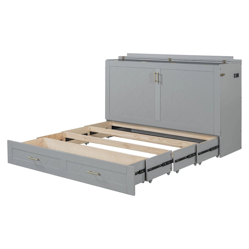 Lit mezzanine en bois avec étagère de rangement et bureau rembourrés