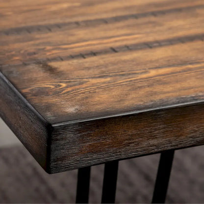 Ensemble de salle à manger de style industriel 6 pièces comprenant une table rectangulaire, 4 chaises et un banc recouverts de lin.