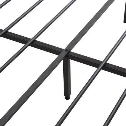 Lit double en métal noir et gris avec tête de lit rembourrée avec rangement et port USB