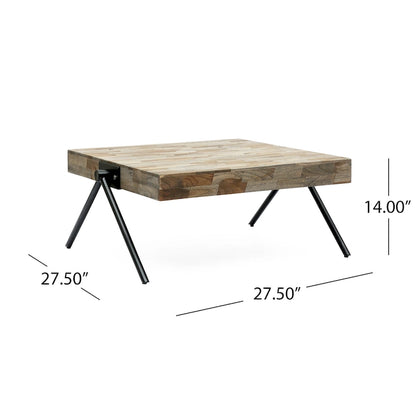 Table basse moderne de 18,75 pouces, fabriquée à la main, avec plateau en bois et pieds uniques en forme de V.