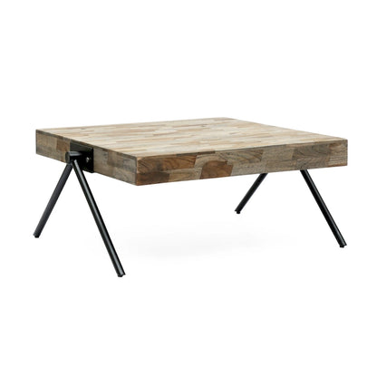 Table basse moderne de 18,75 pouces, fabriquée à la main, avec plateau en bois et pieds uniques en forme de V.