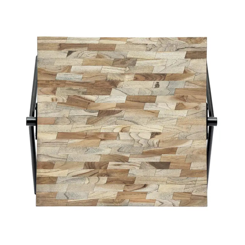 Table basse moderne de 18,75 pouces, fabriquée à la main, avec plateau en bois et pieds uniques en forme de V.