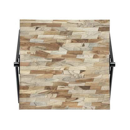 Table basse moderne de 18,75 pouces, fabriquée à la main, avec plateau en bois et pieds uniques en forme de V.