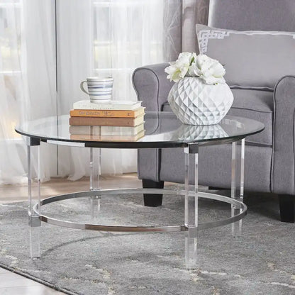 Table basse ronde moderne de 35,5 cm avec design translucide pour salon