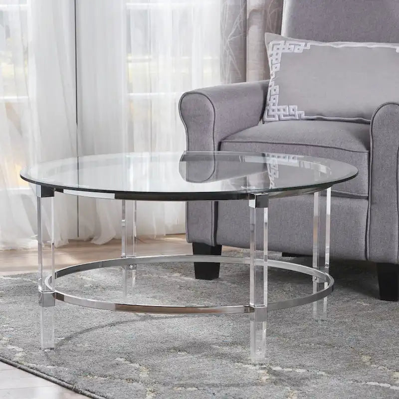 Table basse ronde moderne de 35,5 cm avec design translucide pour salon