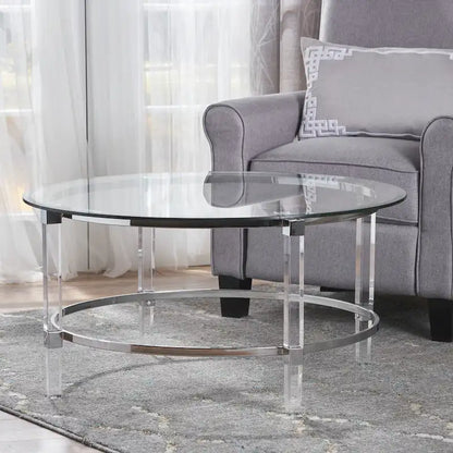 Table basse ronde moderne de 35,5 cm avec design translucide pour salon