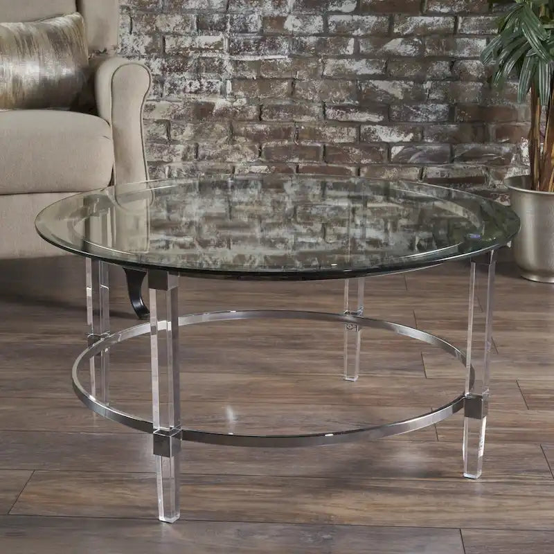 Table basse ronde moderne de 35,5 cm avec design translucide pour salon