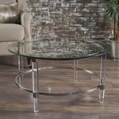 Table basse ronde moderne de 35,5 cm avec design translucide pour salon