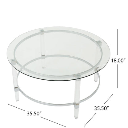 Table basse ronde moderne de 35,5 cm avec design translucide pour salon