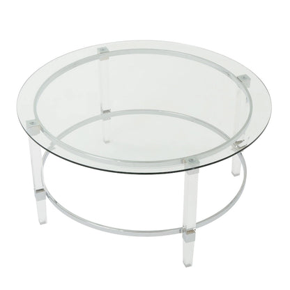 Table basse ronde moderne de 35,5 cm avec design translucide pour salon