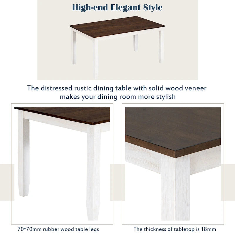 Ensemble de salle à manger en bois de noyer 6 pièces avec 4 chaises ergonomiques et banc