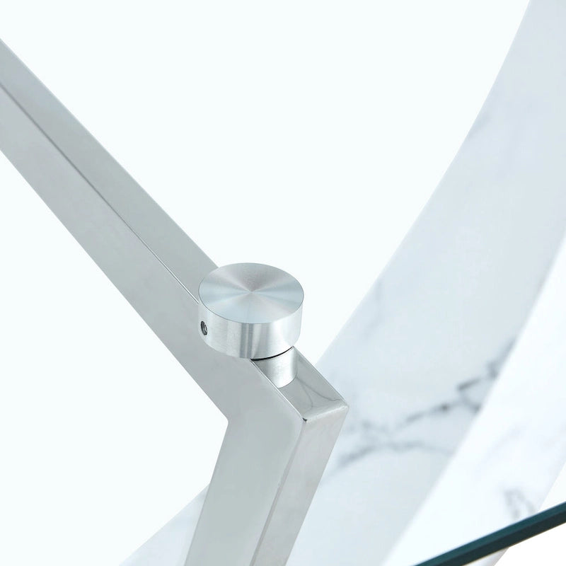 Ensemble table et chaises de salle à manger modernes en verre trempé avec piètement en forme de U à motif marbre et chaises rembourrées en PU