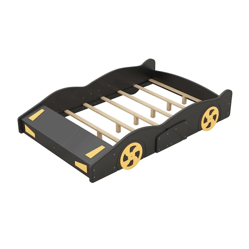 Lit de course en pin massif avec roues et rangement