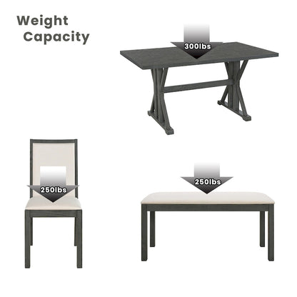 Ensemble de salle à manger style campagnard 6 pièces avec 4 chaises de salle à manger rembourrées et un banc