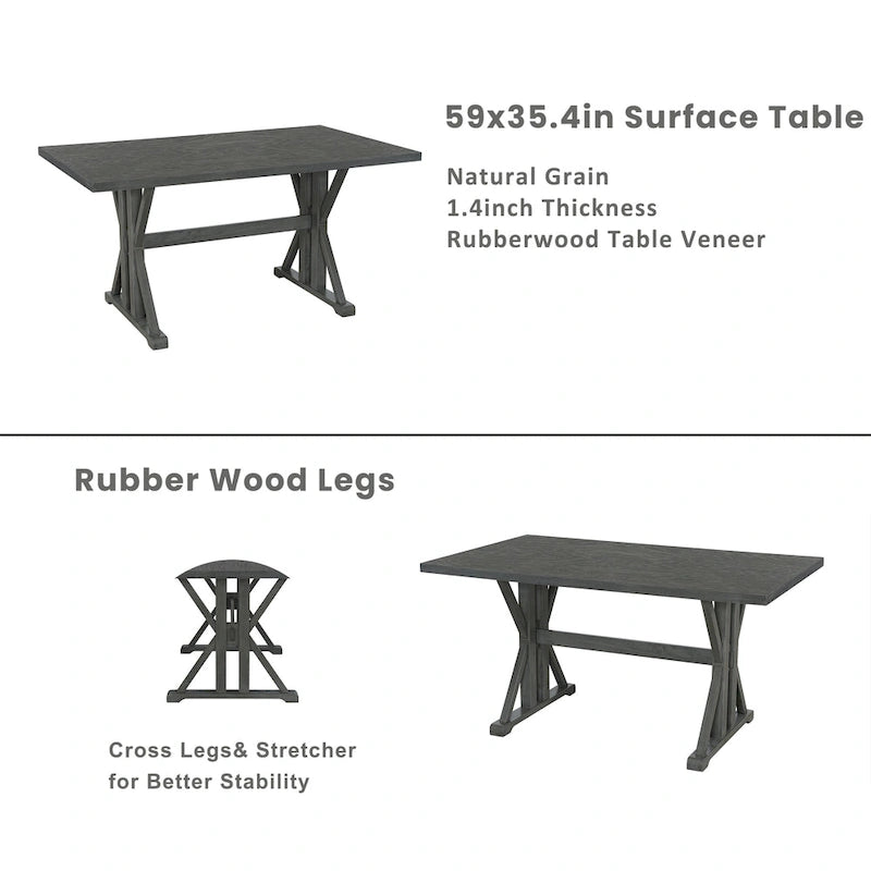 Ensemble de salle à manger style campagnard 6 pièces avec 4 chaises de salle à manger rembourrées et un banc