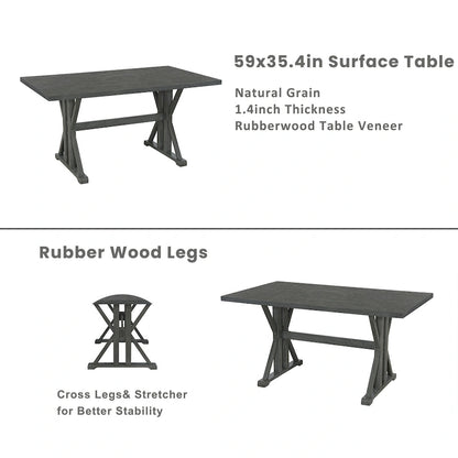 Ensemble de salle à manger style campagnard 6 pièces avec 4 chaises de salle à manger rembourrées et un banc