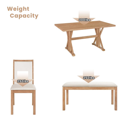 Ensemble de salle à manger style campagnard 6 pièces avec 4 chaises de salle à manger rembourrées et un banc