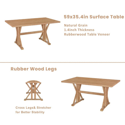 Ensemble de salle à manger style campagnard 6 pièces avec 4 chaises de salle à manger rembourrées et un banc