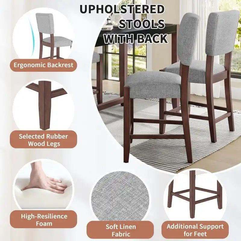 Ensemble de salle à manger moderne 5 pièces avec table haute, table de bar en faux marbre et 4 chaises à assise rembourrée