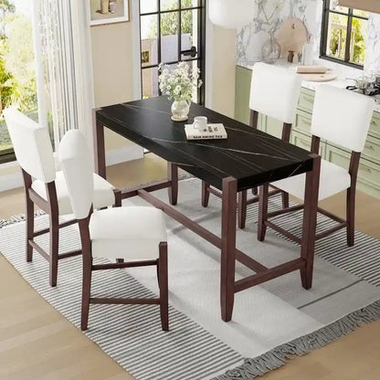 Ensemble de salle à manger moderne 5 pièces avec table haute, table de bar en faux marbre et 4 chaises à assise rembourrée