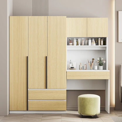 Armoire-bureau en bois à 3 portes avec étagères et 3 tiroirs, idéale pour la chambre à coucher.
