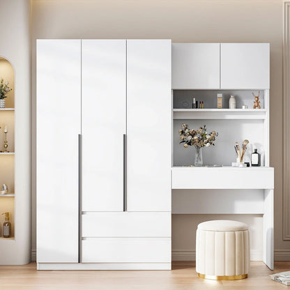 Armoire-bureau en bois à 3 portes avec étagères et 3 tiroirs, idéale pour la chambre à coucher.