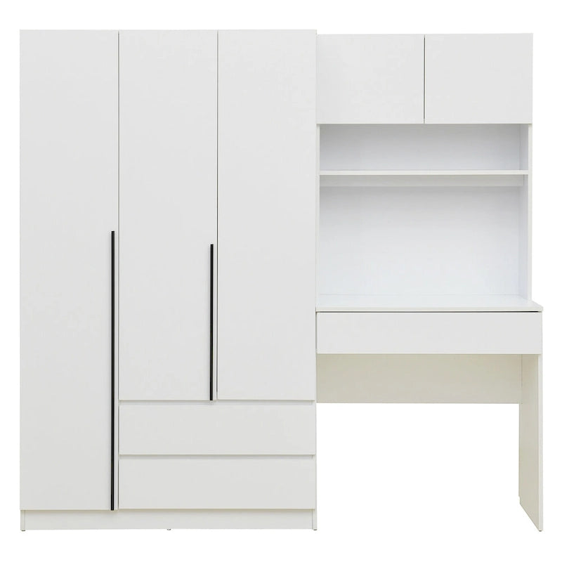 Armoire-bureau en bois à 3 portes avec étagères et 3 tiroirs, idéale pour la chambre à coucher.