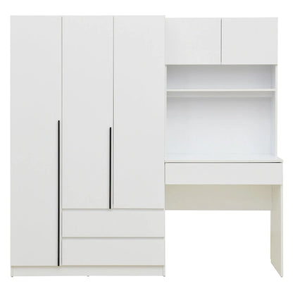 Armoire-bureau en bois à 3 portes avec étagères et 3 tiroirs, idéale pour la chambre à coucher.