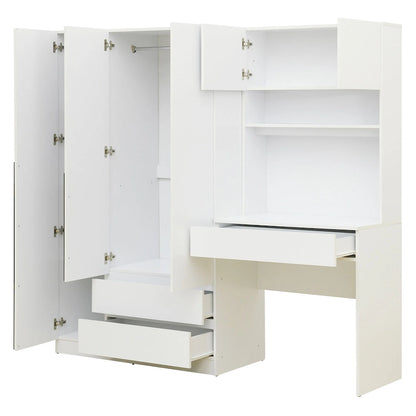 Armoire-bureau en bois à 3 portes avec étagères et 3 tiroirs, idéale pour la chambre à coucher.